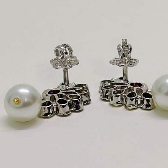 Sterling Silver Peacock Shape Indian Embedded Tourmaline Pearl Handmade Earrings - Picture 4 of 4